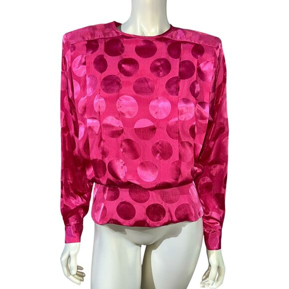 Nilani Vintage Pink Polka Dot Blouse, 70s/80s Style, Size 7/8 Office or Casual - Picture 2 of 7